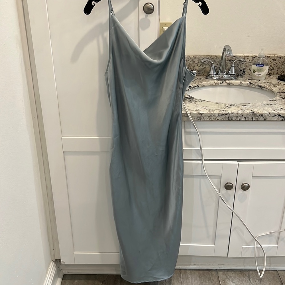 Aqua Blue Cowl Neck Slip Dress